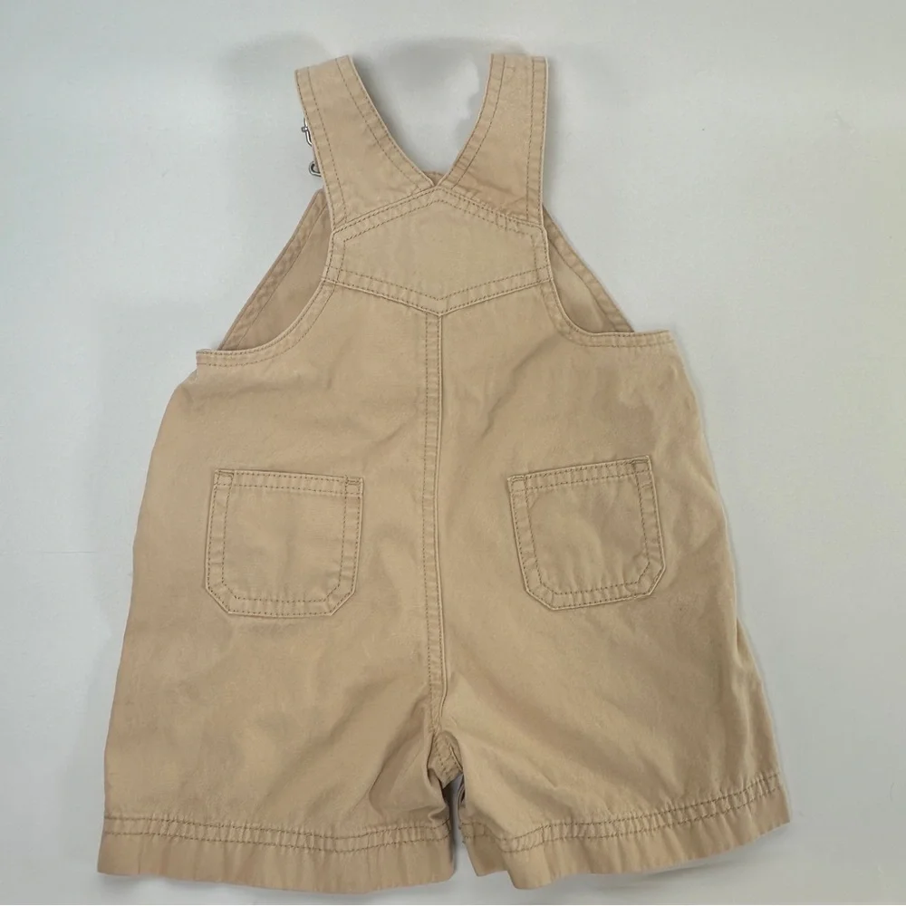 VTG Gymboree Monkey Pocket Pal Tan Khaki Shorts Shortalls Overalls 6-9‎ months